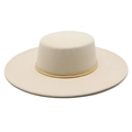 Classic cream felt flat top fedora with a 9.5cm wide brim and gold spring accent - M(56-58cm) / Beige