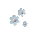 Close-up of three mini blue daisy magnets with pink centers for fridge or whiteboard - Set of 3 / Blue Flower