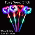 Detail view of colorful LED fairy sticks in four colors with lace trim and dimensions - Lace Fairy Glow Stick