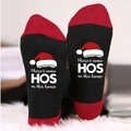 Christmas crew socks in red and black with festive 'HOS' text and Santa hat print - One Size / Santa Hat HOS Black Red