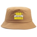 Khaki cotton bucket hat featuring DAD MADE OF MUSCLE graphic print for men - Khaki