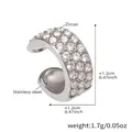 Silver stainless steel fishbone ear cuff with sparkling cubic zirconia pavé stones - Single Ear Cuff (F983) / Steel