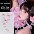 Pink gradient butterfly facial stickers with teardrop rhinestones for eye makeup decoration - Pink Butterfly & Waterdrop Gems