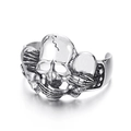 Vintage silver stainless steel open bangle featuring three gothic skulls design - Hear See Speak No Evil Skulls Style (KB49361-D)