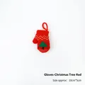 Red knitted Christmas mitten ornament with green tree pattern and hanging loop - Red Mitten with Christmas Tree (1 PC)