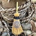 Mini Wicca broom car charm with silver triple moon pendant and crystal accessory - Tree of Life