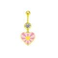Piercing de nombril en cœur émaillé rose et jaune doré orné d'un zircon brillant clair - Cœur Rose Jaune Doré