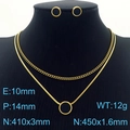 Double-layered gold snake chain necklace with black shell pendant and 10mm stud earrings - Black Round Pendant Style (KS201223-HDJ)