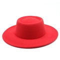 Cappello classico in feltro rosso a tesa larga con corona piatta per uomo e donna - M (56-58cm) / Rosso