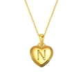 Golden heart pendant necklace with letter N engraving and beaded edge detail - Letter N Style (S-P151-N)