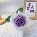 Handmade crochet rose bouquet in purple and white yarn with green leaves decoration - Thai Rose Gradient White-Edged Purple