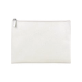 White PU leather small makeup bag with cross-grain texture and metal zipper - Large Shell Gold