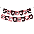 Striscione di compleanno pirata in nero e rosso con teschi per decorazione feste - Striscione con Lettere J-0239-1