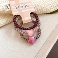 Detailed set of 3 spiral hair ties with heart and star charms on display card - Pink-Purple (3-Piece Set)