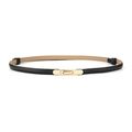 Women's slim black genuine leather belt with elegant gold metal slider buckle - Gold Snap Buttons / 45-95cm / Black