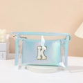 Iridescent blue transparent vanity bag set with gold-edged letter K towel embroidery - Light Blue [K]