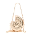 Mini goudkleurige metalen schoudertas in schelpvorm met elegante kralenketting riem - Goud