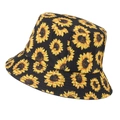 Schwarzer Anglerhut aus Baumwolle mit gelbem Sonnenblumenmuster für den Sonnenschutz - Schwarz Sonnenblume Druck