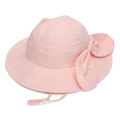 Pink wide brim sun hat for girls featuring a large bow and adjustable chin strap - 50-52CM / Pink