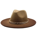 Two-tone wool fedora hat in khaki and brown featuring a luxury gold chain trim - 58cm One Size / Brown