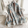 Schal in Blau und Orange mit Kaschmir-Gefühl, Paisley-Muster und feinen Fransen - Seegrün