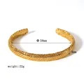 Golden twisted rope texture open C-shape stainless steel bracelet, inner diameter 58mm - Style 5 (Vintage Woven)