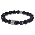 Bracciale da uomo 10mm con agata nera sfaccettata e pietra di sabbia blu scintillante - Bracciale in Pietra di Sabbia Blu e Ossidiana