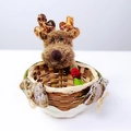 Christmas bamboo storage basket featuring a plush reindeer with sparkling gold antlers - Sequined Reindeer