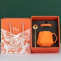 Nordic orange ceramic mug gift set with gold star moon patterns and matching gift box - Orange Diamond Starry Sky Mug Orange Gift Box