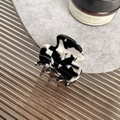 Mini acetate hair claw clip with black and white marble cow pattern in glossy finish - 3.5cm / Black and White