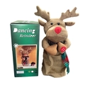 Renna danzante di peluche con naso rosso e sciarpa verde in scatola regalo - Grande renna rotante Giocattolo