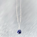 Handmade woven necklace with deep blue lapis lazuli stone pendant in white cotton mesh - Empty Net Bag / White