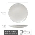 10-inch white ceramic steak plate with radial pleated texture and 24.9cm diameter - Ruoqi - White Chrysanthemum Edge Flat Plate 10 Inch (Minor Flaws)