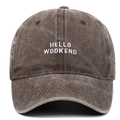 Washed cotton baseball cap with Hello Wddkend embroidery in dark brown vintage style - Coffee