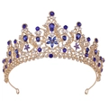 Lussuosa tiara da sposa dorata con gemme blu e cristalli scintillanti dal design floreale - Oro KC con Strass Bianco e Blu