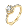 Funkelnder S925 Sterlingsilber Tennis-Ring in Gold-Finish mit klaren runden Zirkonia-Steinen - Goldener Halo-Pavé-Stil (SR327-14K)