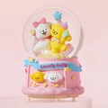 Pink Capybara crystal ball music box with Lovely baby text and cartoon dog resin base - Medium (LED/Music) / Hugging Puppy (Pink Base)