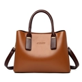 Grand sac à main en cuir marron pour femme avec poignées et bandoulière amovible - Marron Jaune