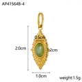 Gold plated stainless steel pendant featuring an oval green natural stone inlay - Leaf Gold With Emerald Green Stone (AP41564B-4)