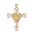 Detail of gold cross pendant with heart-shaped zircons and religious figure relief - Style 31/Gold Heart Clear Rhinestone Religious