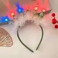 Luminous green Christmas tree headband with LED lights and white feather trim detail - 42# Green Glitter Crown Headband