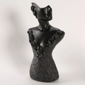 Elegant black resin female bust jewelry display stand with textured lace details - Large (30x17x11.5cm) / Black