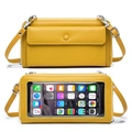 Yellow litchi pattern leather crossbody phone bag with transparent touch screen window - Bright Yellow