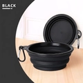 Collapsible black TPE travel pet bowl with metal carabiner for outdoor dog feeding - Small 350ml with Carabiner / Black