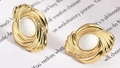 French vintage gold spiral stud earrings with white oval inlay and textured finish - ED18-Spiral Wave White