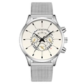 Men's fashion quartz watch with beige dial and silver mesh strap by Geneva brand - White Dial Silver Strap