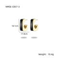 18K gold plated titanium steel C-shape earrings with black enamel inlay for women - Black (NMSE-C857-3)