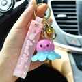 Cute pink and blue resin octopus LED keychain car charm accessory with Sweet Honey strap - Pink