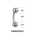 Silver stainless steel curved barbell eyebrow ring with 3mm beads and 8mm length - Curved Barbell / 0.8x8x3mm