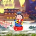 Cute Tang Dynasty tumbler doll figurine in blue traditional dress for desk decor - 37B Dancing Small / Ancient Style Ornament Series